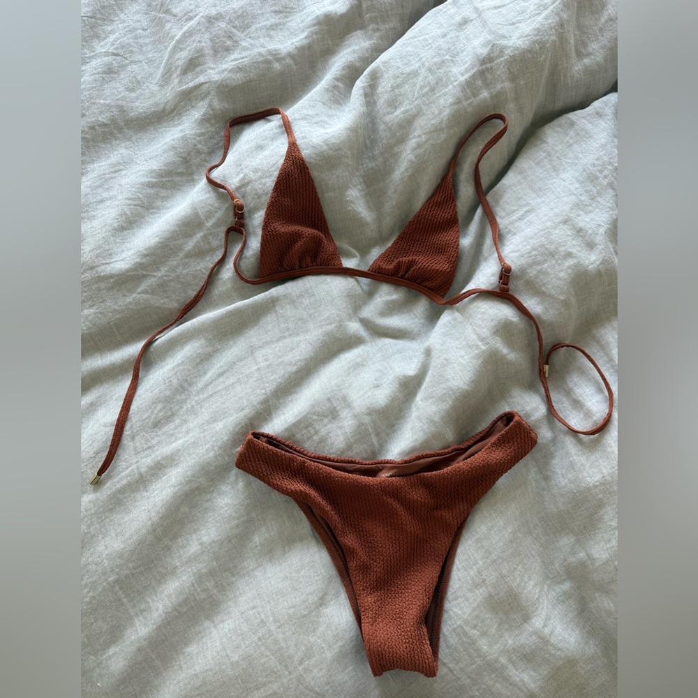 Monday Swimwear - Barbados Top and Byron Bottom in Rust Crinkle, Size P